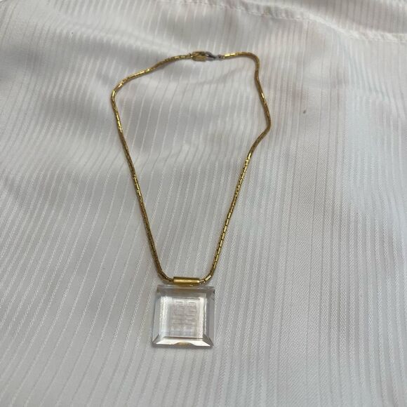 Givenchy Vintage Logo Necklace Glass Crystal Clear Gold Chain Signed - Picture 1 of 11